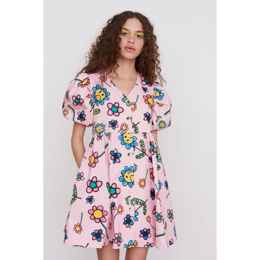 SOLD Lazy Oaf Airbrush Flowers Babydoll Dress - Picture 1 of 14